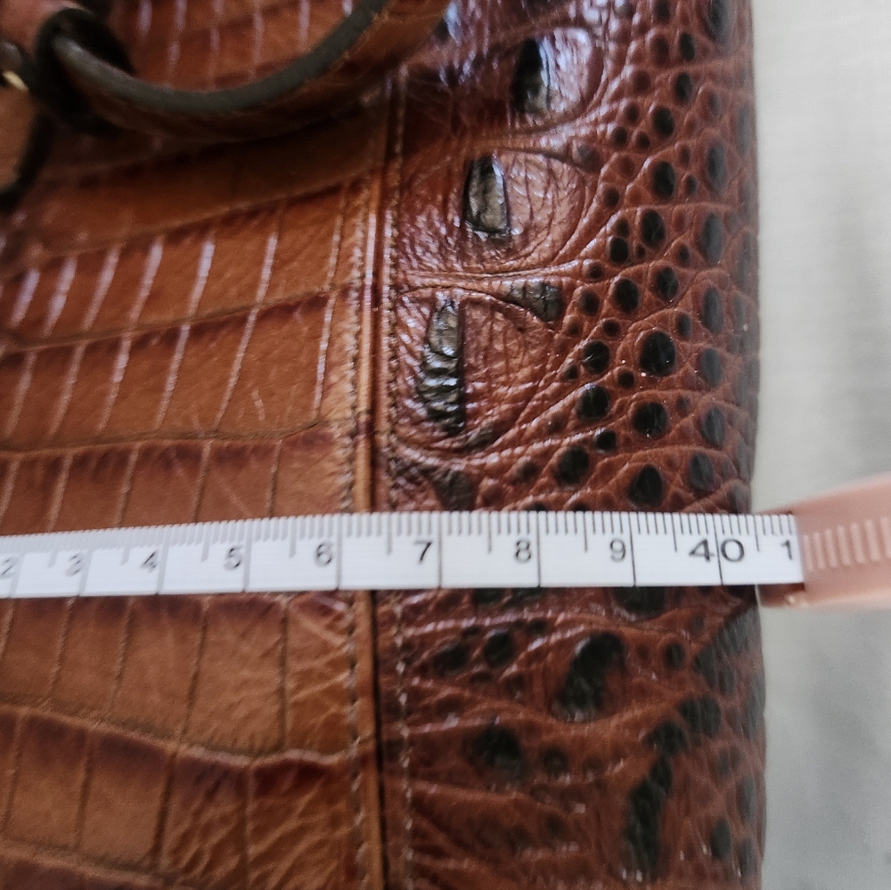 Brown Croc-Embossed Leather Tote Bag by Brahmin - Picture 14 of 15